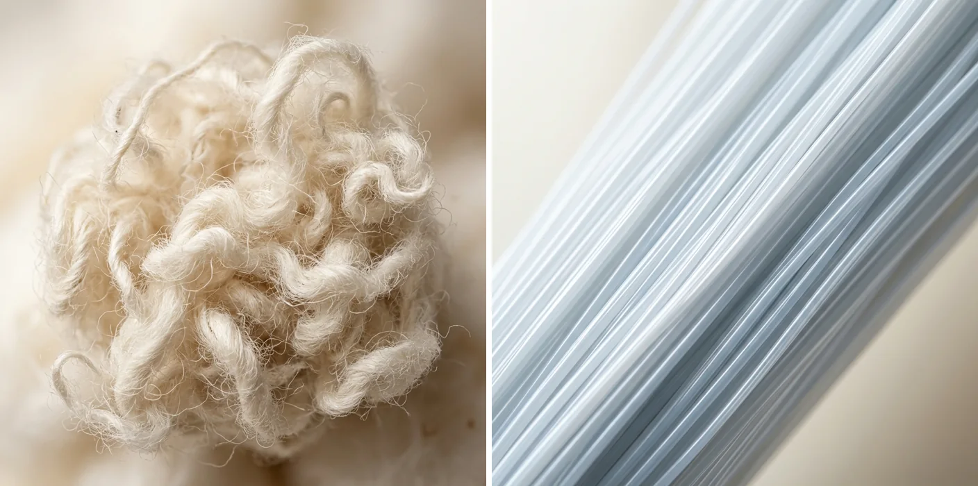 Comparaison macro des fibres de coton et de polyester