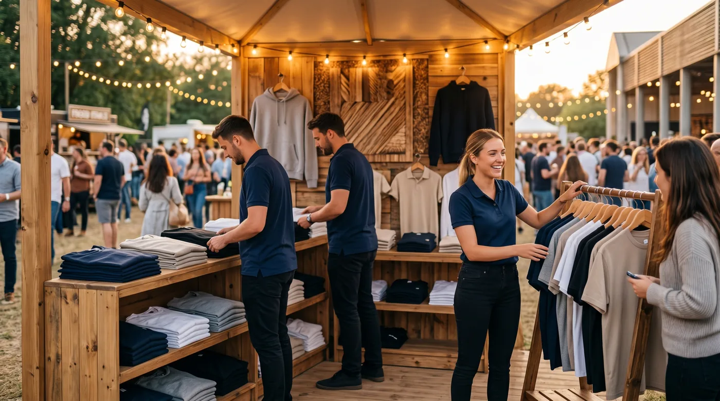 Stand de vêtements personnalisés sur un événement professionnel