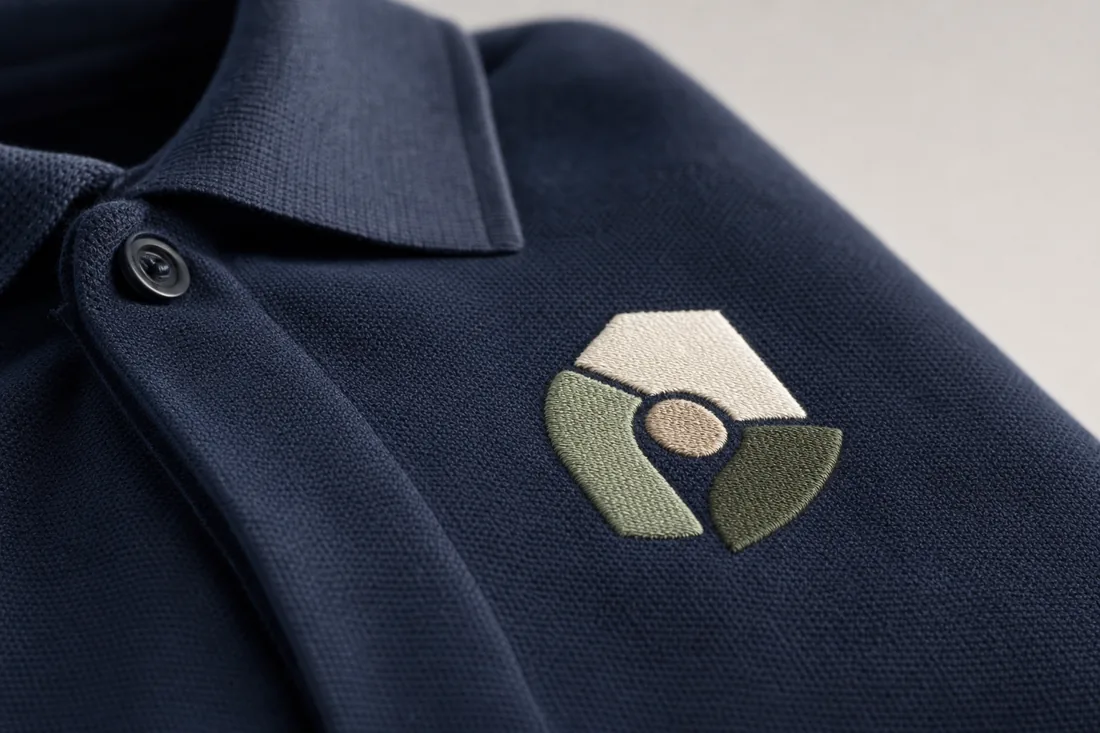 Logo d'entreprise brodé sur un polo, exemple de marquage par broderie