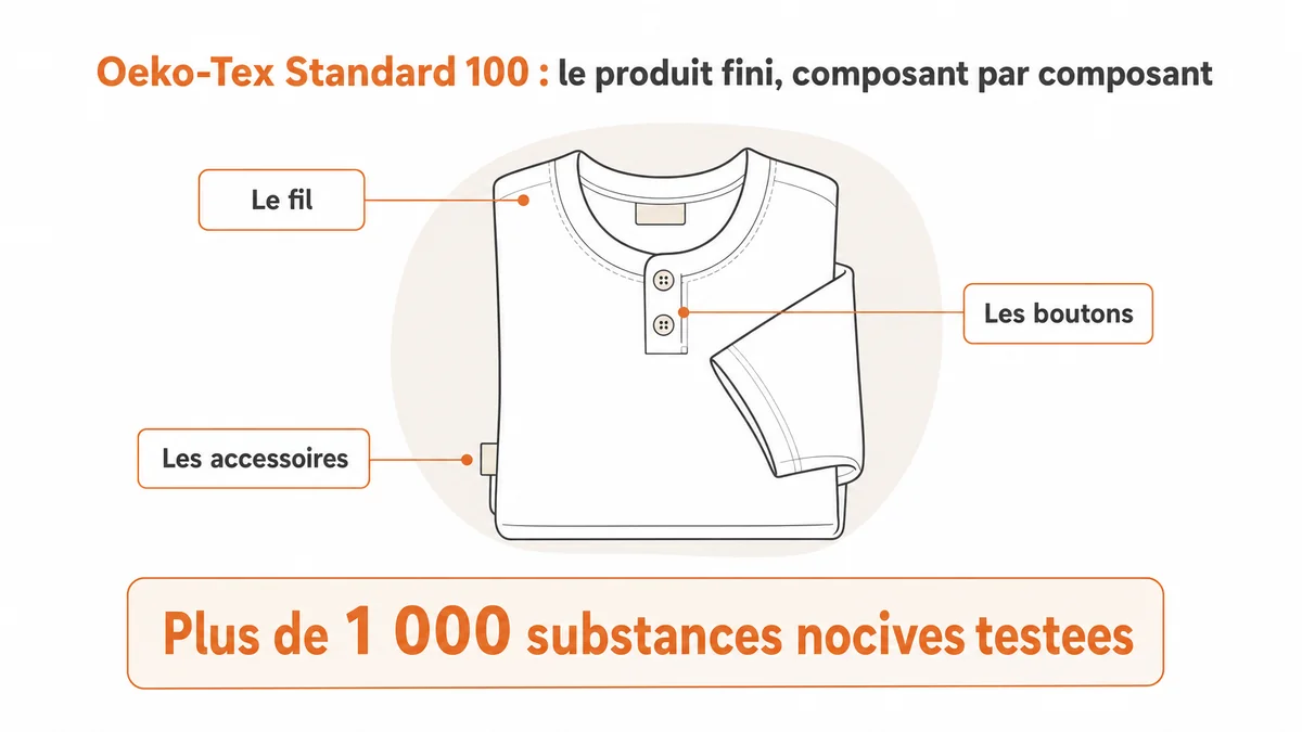 Illustration du contrôle des substances nocives sur un textile, du fil au produit fini